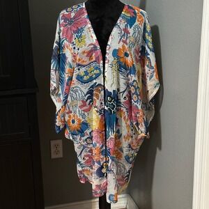 Colorful Floral Kimono 2XL Cardigan Boho Resort Oversized Cover Up